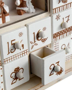 WeRChristmas Wooden House Advent Calendar Christmas Decoration, 37cm, Beige